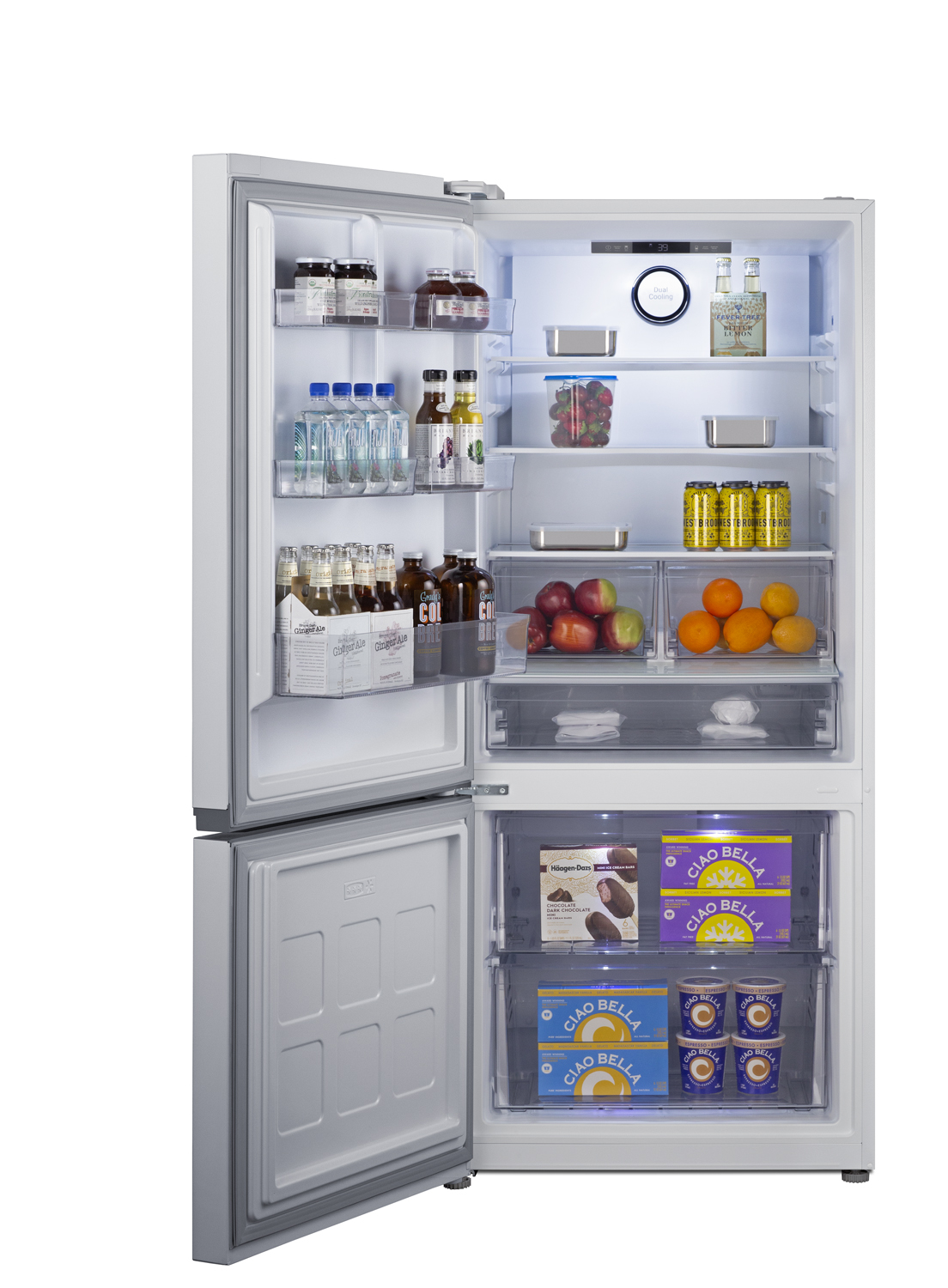 Frost-free ENERGY STAR certified bottom freezer refrigerator in a classic white finish and counter depth fit